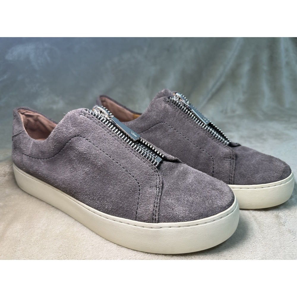 Frye Lena Zip Low Leather Sneaker Women size 9 Gray Slip-on Shoe